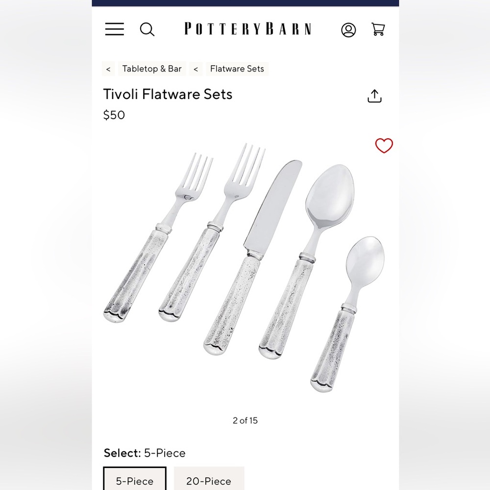 Complete like new set for 8. Quality cutlery set. Timeless from Pottery Barn